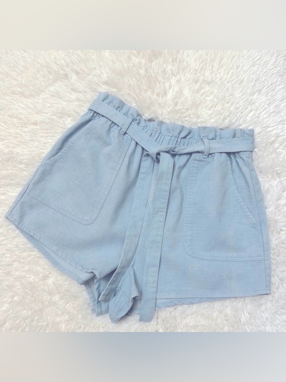 Rhythm Harper Blue Chambray Paperbag Style High Waist Shorts Size 6